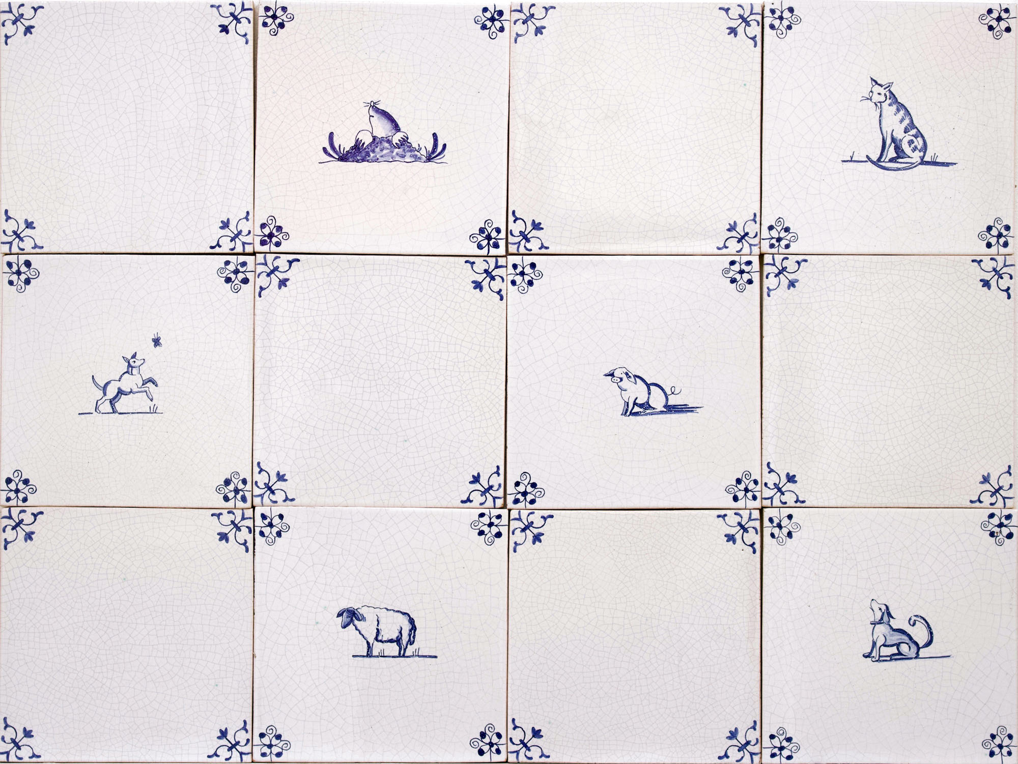 Mixed Delft animals and corners